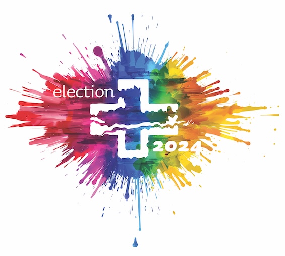 Paint splash election graphic in party colours